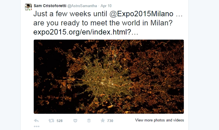Samantha Cristoforetti tweet su expo 2015