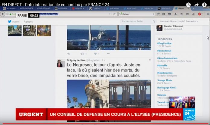 France 24 trasmette in diretta, anche sul web, gli aggiornamenti sull'attacco a Nizza