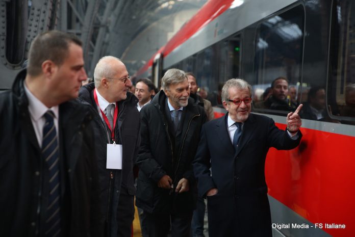 Un momento dell'inaugurazione della nuova linea alta velocità Brescia-Treviglio