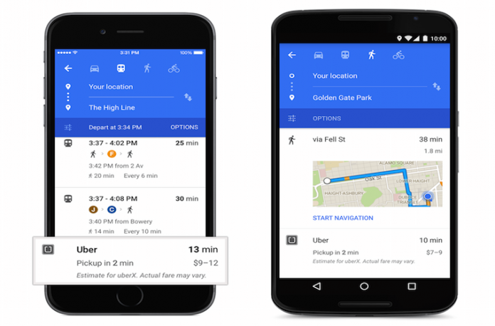Google Maps aggiorna l'interfaccia per i servizi di trasporto privato Uber