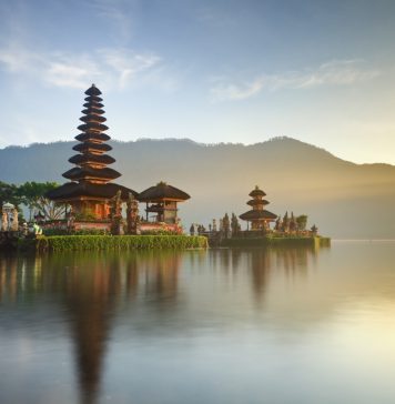 Pura Ulun Danu hindu temple on lake Beratan, Bali, Indonesia